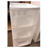 Three drawer plastic storage with casters