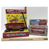 Little red wagon and London bus
