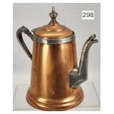 Early Copper & Silver Plate Tea Pot - 8'