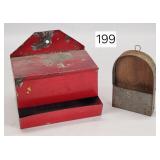 Tin Wall Match Safe in Old Red Paint - 5'