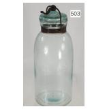 Early Globe Aqua Bale Lid Fruit Jar - 10.5'
