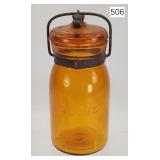 Rare Globe Amber Bale Lid Fruit Jar - 7'