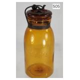 Rare Globe Amber Bale Lid Fruit Jar - 8.5'