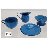 Blue Enamel Childs Doll House Table Service