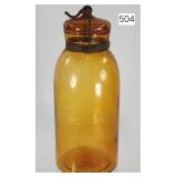 Rare Globe Amber Bale Lid Fruit Jar - 10.5'