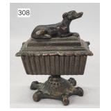 Heavy Cast Brass Wolfhound Pedestal Match Safe