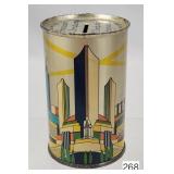 1934 Century of Progress Tin LItho Barrel Bank