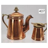 Copper & Brass Tea Pot & Creamer