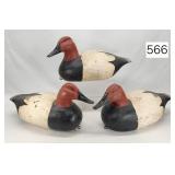 Set of (3) Large Canvas Back Carved Duck Decoys