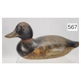 Early Factory Carved Bluebill Duck Decoy - 15'