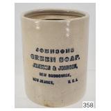 Johnson's Green Soap Adv. Stoneware Quart Jar
