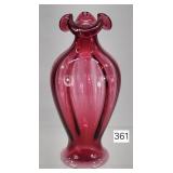 Cranberry Hand Blown Fluted Vase - 8.5'