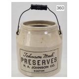 Johnson Made Preserves Adv. Stoneware Jar