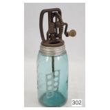 Primitive Churn w/ 1858 Mason's Aqua qt. Jar