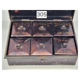 Early Tin Stenciled Spice Box w/ 6 Containers