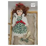 Hard Rubber & Cloth Body 11' Doll in Wicker Case