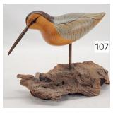 Willet Sandpiper Carved Bird on Drift Wood
