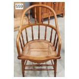 Antique Oak Bow Back & Spindled Captains Chair