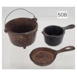 Childs Cast Iron Cook Stove Pots - Lot of (3)