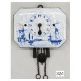 German Delft Small Porcelain & Brass Wall Clock