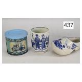 Delft Shoe, Cup & Flour Tin