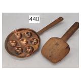 Primtive Copper Egg Poacher & Wooden Paddle