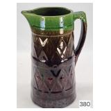 Green & Brown Glaze Stoneware Lattice PItcher 9.5'