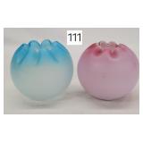 Cranberry & Blue Satin Rose Bowls