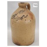 Early 'All Right' Cobalt Salt Glaze Jug - 1 Gal.