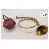 Brass Horn & Large Sleigh Bell