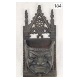Victorian Grumpy Face Cast Iron Wall Match Safe