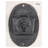 Tin Embossed Lion's Head Wall Match Safe - 5'