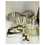 STAINLESS COLANDER/BOWL/POT, SILVERPLATE GRAVY