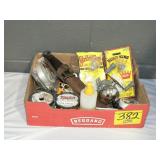 FLAT WITH FISHING SUPPLIES, HUNTING KNIFE FLAT WITH FISHING SUPPLIES, HUNTING KNIFE