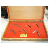 WOODEN STORAGE CASE WITH 6 POCKET KNIVES WOODEN STORAGE CASE WITH 6 POCKET KNIVES
