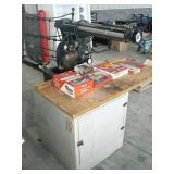 CRAFTSMAN RADIAL ARM SAW ON WOOD CABINET WITH NEW