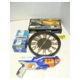 WALL CLOCK, NERF GUN, BRINKS CLOSET DOOR WALL CLOCK, NERF GUN, BRINKS CLOSET DOOR