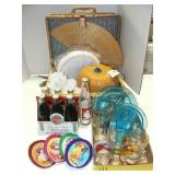 NEW COKE TIP TRAYS, PICNIC BASKET, FAKE PUMPKIN,