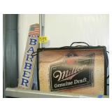 WOODEN BARBER SIGN, MILLER GENUINE DRAFT LIGHT WOODEN BARBER SIGN, MILLER GENUINE DRAFT LIGHT