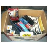 BOX OF OFFICE SUPPLIES, NOTEBOOKS, ETC.