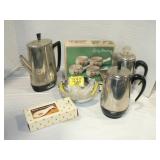 3 VINTAGE COFFEE POTS, SOUP BOWLS, STARFISH BOWL, 3 VINTAGE COFFEE POTS, SOUP BOWLS, STARFISH BOWL,