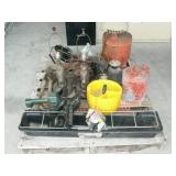 PALLET WITH HOOK OVER GOAT TROUGH, GAS CANS, PALLET WITH HOOK OVER GOAT TROUGH, GAS CANS,