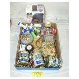 FLAT WITH COSTUME JEWELRY, TUMS TINS, HEATER,