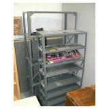 2 METAL SHELF UNITS, STEERING WHEEL LOCKS 2 METAL SHELF UNITS, STEERING WHEEL LOCKS