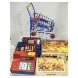 TOY CASHREGISTERS AND GROCERY CART, SUPERMARKET TOY CASHREGISTERS AND GROCERY CART, SUPERMARKET