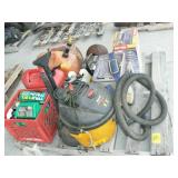 PALLET WITH SHOP VAC, MOTOR OIL, GAS CANS,