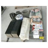 PALLET WITH PLATIC SHEETING, SPEAKERS, DOG BOWL, PALLET WITH PLATIC SHEETING, SPEAKERS, DOG BOWL,