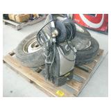 PALLET WITH 3 TIRES ON RIMS, STANLEY ELECTRIC PALLET WITH 3 TIRES ON RIMS, STANLEY ELECTRIC