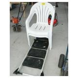 FOLDING STEPLADDER, 2 PLASTIC STACKING CHAIRS FOLDING STEPLADDER, 2 PLASTIC STACKING CHAIRS