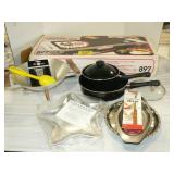 TOASTMASTER GRILL IN BOX, NEW POTS AND PANS,